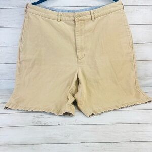 Lands End Chino khaki Shorts Mens Size 36 Beige Flat Front 9" Inseam Cotton